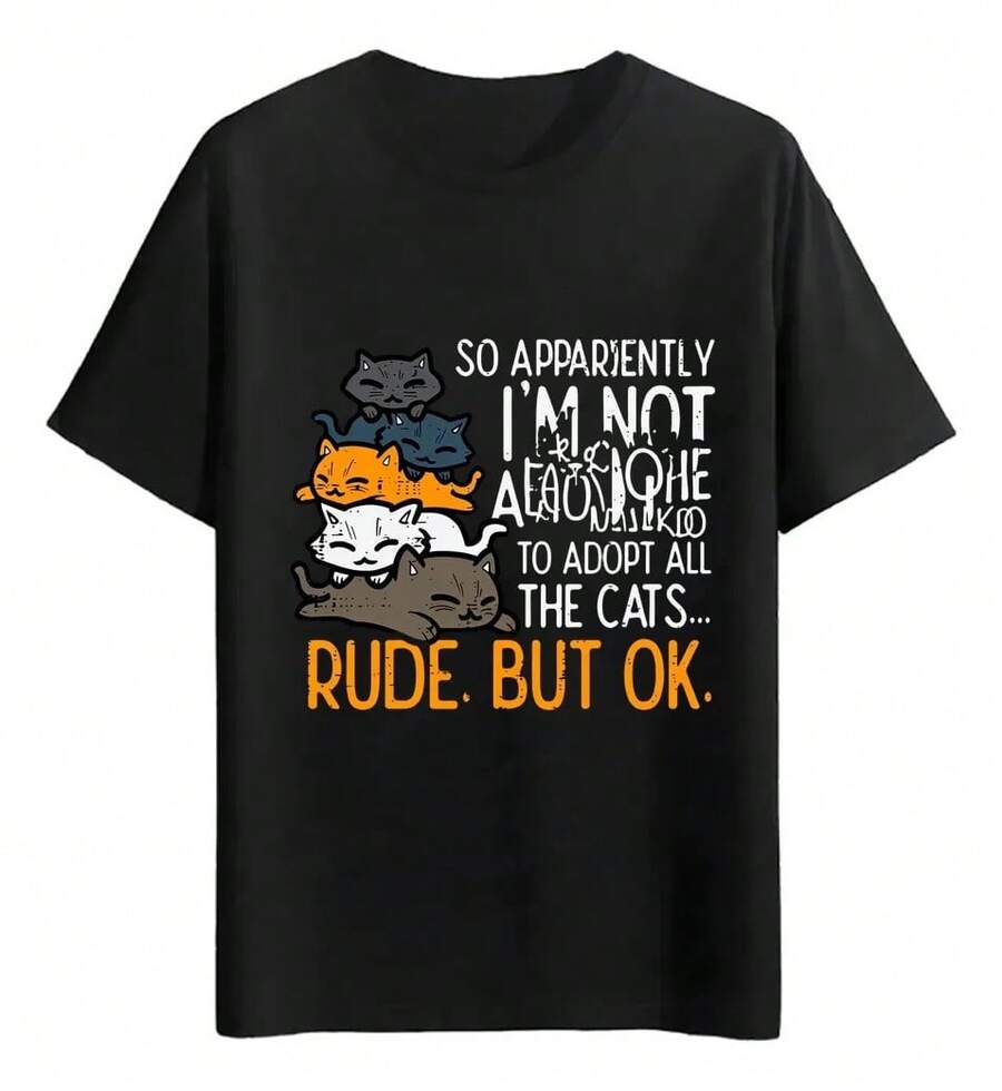 Sleeping Cats T-Shirts With Funny Text - Black - View 1