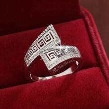 1pc Women's Fashionable Hollow Geometric Zirconia Ring Design - Multicolor - View 9