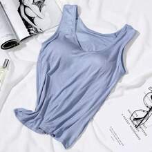 Women's Vest Tops With Built-In Padded Bra, Fitted Tank Tops, Sexy Shirts, Casual Underwear For Women, Slimming Lingerie Top - 藍色 - 查看 2