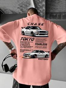 Men's Short-Sleeved T-Shirt With Slogan Lettering Print And Racing Parameter Illustrations, European And American Urban Style For Adults. - 白色 - 查看 7