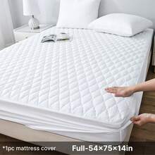 1pc Solid Color Waterproof Mattress Protector (Without Pillowcase), Quilted Fitted Sheet Protector For Queen Or King Bed, Gray/White - White - View 12