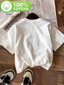 Women's Pure Cotton Short Sleeve T-Shirt Casual Graphic Print The Wheels On The Bus Rhyme Oversized Tee Summer Daily Wear - White - View 2