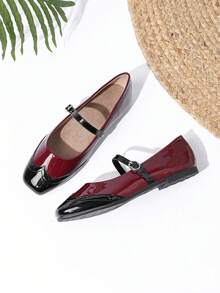 JiaYunNvXie New Low Vamp Soft Sole Mary Jane Shoes Commuter Versatile One-Strap Flat Women's Shoes - Burgundy - View 5