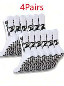 6 Pairs Men's Soccer Socks, Short Thick Terry Cloth Low-Cut High-Cut Couple Anti-Slip Socks, Mid-Calf Sports Socks, Durable, Autumn Socks 1/2/3/4/5/6 Pairs, Breathable - White - View 10