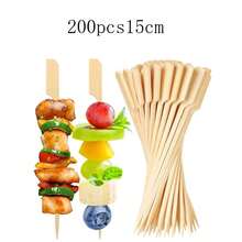 400/300/200/100/50/20pcs Appetizer Bamboo Skewers, Long Cocktail Picks, Fancy Appetizer Toothpicks, Flat Paddle Wooden Food Sticks, For Party Drinks, Fruit, BBQ, Charcuterie Board Accessories - Apricot - View 10