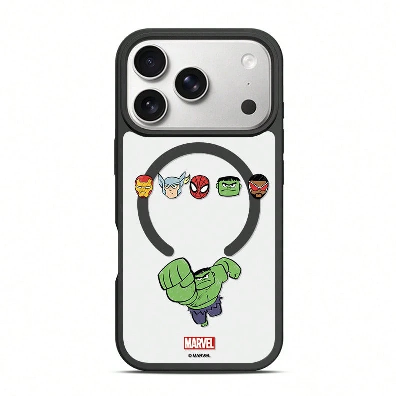 Miniso Marvel 蜘蛛人浩克卡通小眾設計 MagSafe 磁吸充電保護殼，適用 iPhone 18 Pro/18 Pro Max/17/17 Pro Max/16 Pro/15 Plus/17 Air/14/13/12/16 Pro Max/15 Pro，男士防摔保護套，適用 Apple - 黑色 - 查看 1
