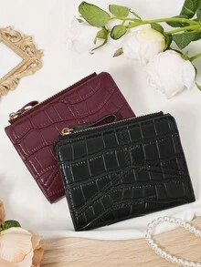 Burgundy Zip Wallet Compact 2-Fold Purse With Multiple Card Slots Coin Cash Compartment Unisex Daily Use Travel Gifting Card Holder,Clutch Bag Elegant - Burgundy - View 5