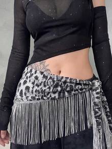 1 pieza/2 piezas Pañuelo de cintura con estampado de leopardo y lentejuelas con flecos en 4 colores, ¡crea una atmósfera increíble! 1.4m/55in de largo, se puede usar como cadena de cintura para danza del vientre, decoración de atuendo de chica sexy para fiestas, adecuado para bailar, fiestas, estilo diario de chica sexy, diseño de flecos + lentejuelas muy llamativo, puede crear fácilmente looks sexys y personalizados para la mayoría de las ocasiones. - Multicolor - Ver 4