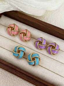 3 Pairs Niche Vintage Personalized Versatile Premium Exquisite Cute Sweet Unique Geometric Twist Set Earrings Studs Ear Jewelry Suitable For Women Daily Commute Date Banquet Vacation Wear - Multicolor - View 1