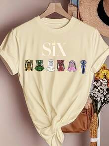 Six The Musical 90s Vintage Armor Graphic Print T-Shirt, Casual Short Sleeve Crew Neck Top Women's Clothing, Retro Loose-Fit T-Shirt - 杏色 - 查看 2