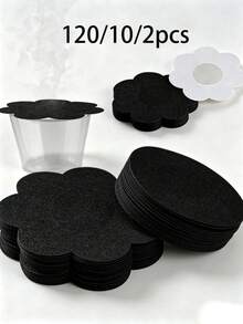 120/10/2pcs Disposable Women's Invisible Nipple Covers, Seamless Breast Stickers, Suitable For Backless Outfits, Breathable Non-Woven Material, Nude And Black Available, Daily Essential - Black - View 1