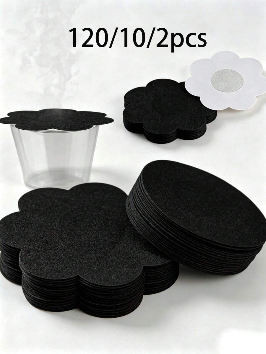 120/10/2pcs Disposable Women's Invisible Nipple Covers, Seamless Breast Stickers, Suitable For Backless Outfits, Breathable Non-Woven Material, Nude And Black Available, Daily Essential - Black - View 1
