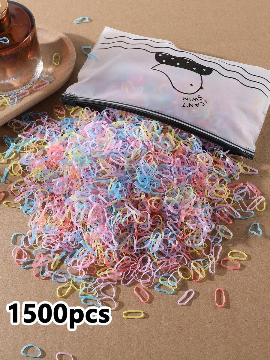 1500 Stück Mädchen Mini-Größe 0,47 Zoll Durchmesser Einweg-Gummiband-Haargummis Pferdeschwanz-Halteklammern Haaraccessoires geeignet für den täglichen Gebrauch - Verschiedenfarbig - Übersicht 1