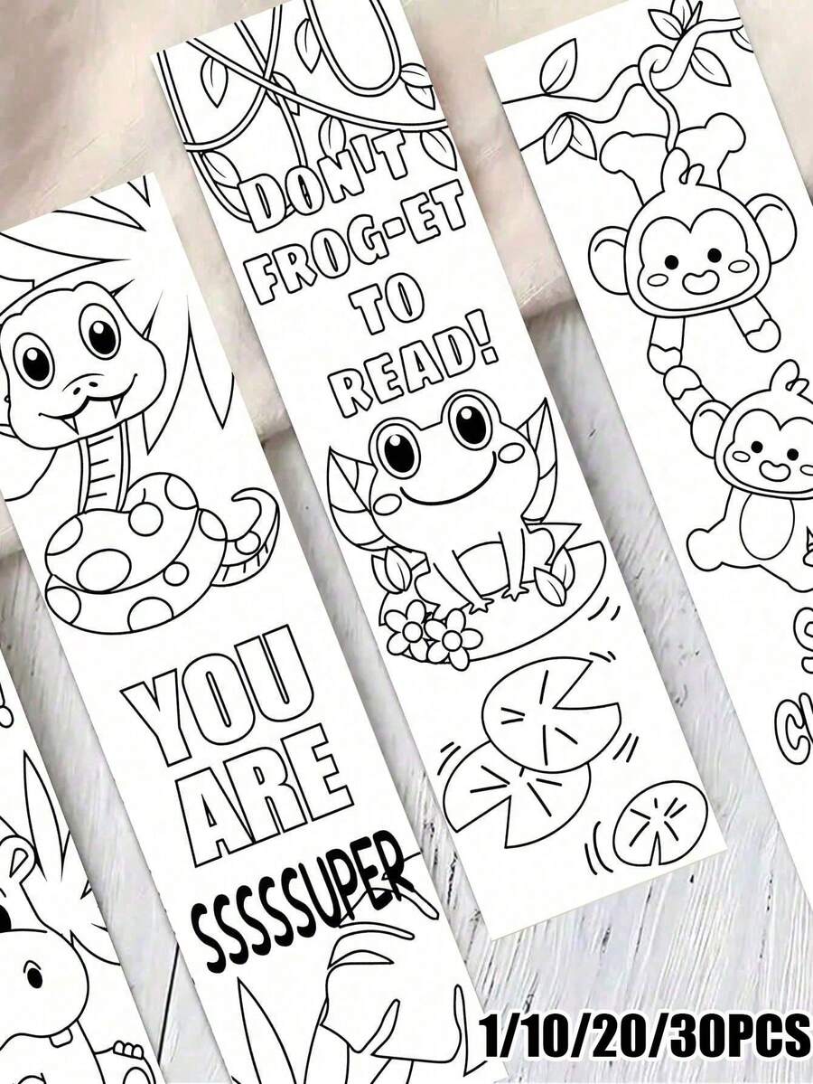 1/10/20/30pcs DIY Cute Animal Coloring Bookmarks, Handmade Craft Activity, Cute Animal Coloring Bookmarks Suitable For Book Lovers, 10 Fun Bookmark Designs, Classroom Reward Supplies, Back To School Essentials - Multicolor - View 1