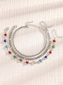 3pcs/Set Fashion Casual Rhinestone Anklet Set, Summer Versatile Personalized Jewelry For Women, Beach Vacation Chain Anklet, Accessories For Women, Gift For Friends Or Family - Silver - View 4