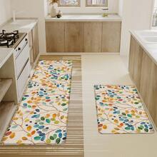 1 pieza Alfombra de cocina de lino con estampado floral bohemio y goma, alfombra antideslizante para baño, felpudo y alfombra rectangular con impresión 2D, adecuada para sala de estar, dormitorio, pasillo, baño y lavandería, adecuada para decoración del hogar interior y exterior - Multicolor - Ver 3