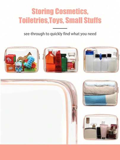 4/3/2/1 Pc S/M/L Fashion Simple Unisex Cosmetic Bag, Waterproof Transparent Makeup Bag, 1 Quart Capacity, Unisex, Carry-On Approved, Ideal For Travel Makeup Storage.