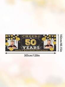 Personalized Photo Birthday Banner Backdrop, Suitable For Adults, Events, Parties, Wedding Decoration Posters. Personalized Custom Birthday Party Backdrop, Can Add Photos And Text Decoration. Black And Gold Party Backdrop Birthday Decoration Supplies. Custom Birthday Photo Backdrop, Party Decoration. - Multicolor - View 9