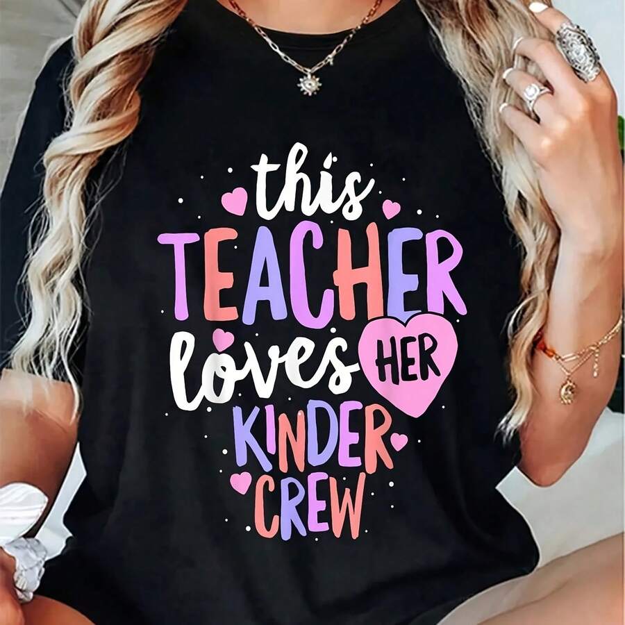 Cotton Kindergarten Tea T-Shirt Vaines Daove Heart T-Shirasual Short Sve Shirt - Negro - Ver 1