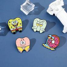 SpongeBob SquarePants SquarePants 1個角色卡通胸針 蝸牛牙齒造型琺瑯針 金屬徽章飾品 背包衣物配件禮物 - 彩色 - 查看 10