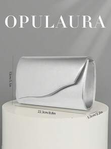 OpulAura 女款時尚極簡金屬線裝飾信封手拿包 PU 皮革晚宴包，適合婚禮、舞會及正式場合 - 銀色 - 查看 6