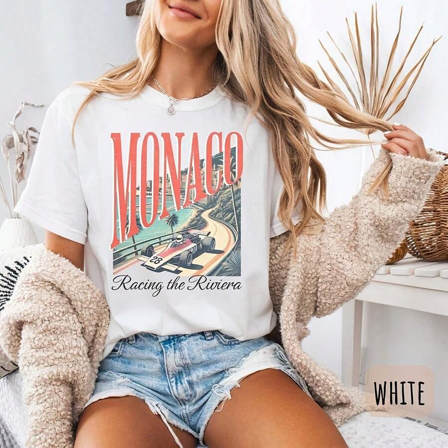 Vintage Monaco Racer Shirt Racing T-Shirt R Motorsport Racing Tee French Riviera Racing Shirt Uni Racecar T-Shirt - Blanco - Ver 1