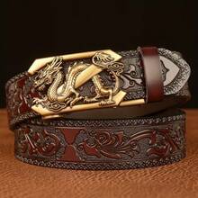1pc Men's Belt: Vintage Style, Automatic Buckle Design, Embossed Pattern On Surface. Suitable For Daily Wear, Also An Ideal Gift For Husband And Father. Animal Casual PU(Polyurethane) Men's Belt All Seasons - Multicolor - View 2