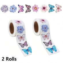 1Roll/2Rolls/4Rolls/500pcs Per Roll, Butterfly Flower Shape Stickers, Used For Decorating Gift Boxes, Self-Adhesive Paper Labels, Baking Stickers - Multicolor - View 6