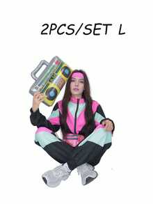 80s Retro Women's Tracksuit - Neon Pink And Mint Green Color Block Jacket And Pants, Suitable For Hip Hop Disco Theme Parties And Carnivals Fall - Multicolor - View 8