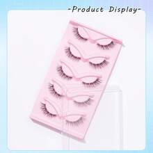 5 Pairs Natural Long Wispy Fishtail Criss-Cross Transparent Band False Eyelashes, Elongated Eye Tail - Black - View 3
