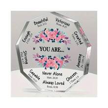 1件八角形壓克力勵志桌面裝飾品，聖經經文「You Are」金句紀念品，粉色花卉設計，給女性的基督教鼓勵禮物 - 白色 - 查看 3