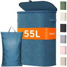 Lifewit Cesto Ropa Sucia Cesta Ropa Plegable con Bolsa Extraíble y Asa Cubo Ropa Sucia con Tapa Laundry Basket para Dormitorio Baño Lavandería Dormitorio 55 L - Azul Oscuro - Ver 8