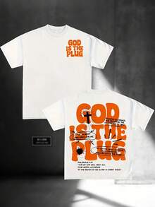 Men's Cotton T-Shirt With "God Is A Plug" Print - Casual Crew Neck, Short Sleeve, Loose Fit, Unisex Design, Suitable For Travel And Casual Wear, Cotton T-Shirt - 黑色 - 查看 8