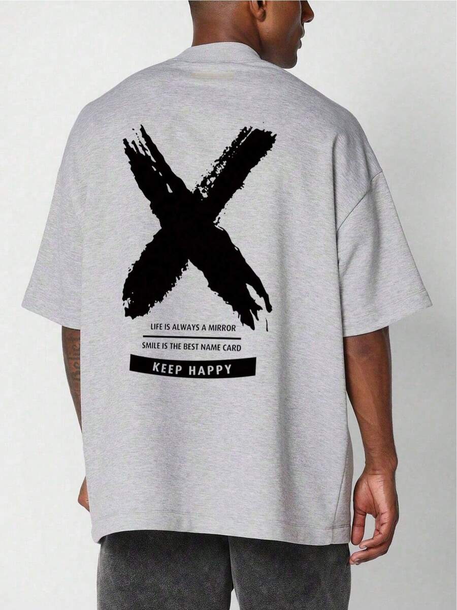 Men's T-Shirt With Slogan Print - Black - View 1
