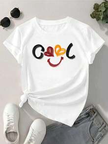 Camiseta casual para mujer con estampado de corazón, tela de alta calidad, cuello redondo, ajuste cómodo, artístico - Blanco - Ver 2