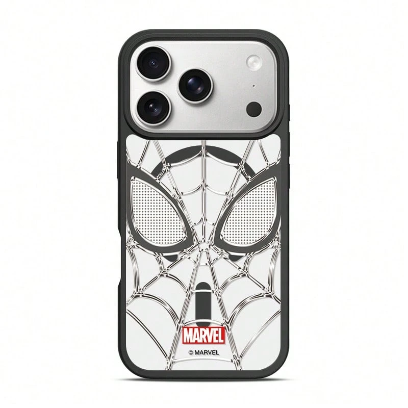 Miniso Marvel Avengers 蜘蛛人個性化蜘蛛網 MagSafe 磁吸充電手機殼，相容 iPhone 17/17 Pro Max/16/17 Pro/15/14/16 Plus/17 Air/13/15 Pro/12/15 Plus，男款防摔保護殼，相容 Apple - 黑色 - 查看 1