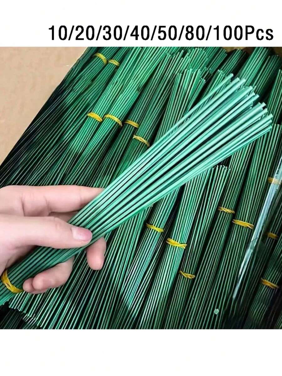 10/20/30/40/50/80/100支綠色塗層花莖，DIY手工藝與花藝鐵絲，防水鐵絲，適用於節日裝飾與手工項目，可用於植物攀爬支撐可調節花園格子架支架，可纏繞塑形，多用途人造花莖，超強韌易捲曲成不同形狀