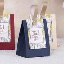 20Pcs Floral Thank You Gift Boxes With PU Handle Dark Green Paper Candy Favor Box For Wedding Birthday Holiday Guest Return Gift Packaging - Large Stand Box - View 4