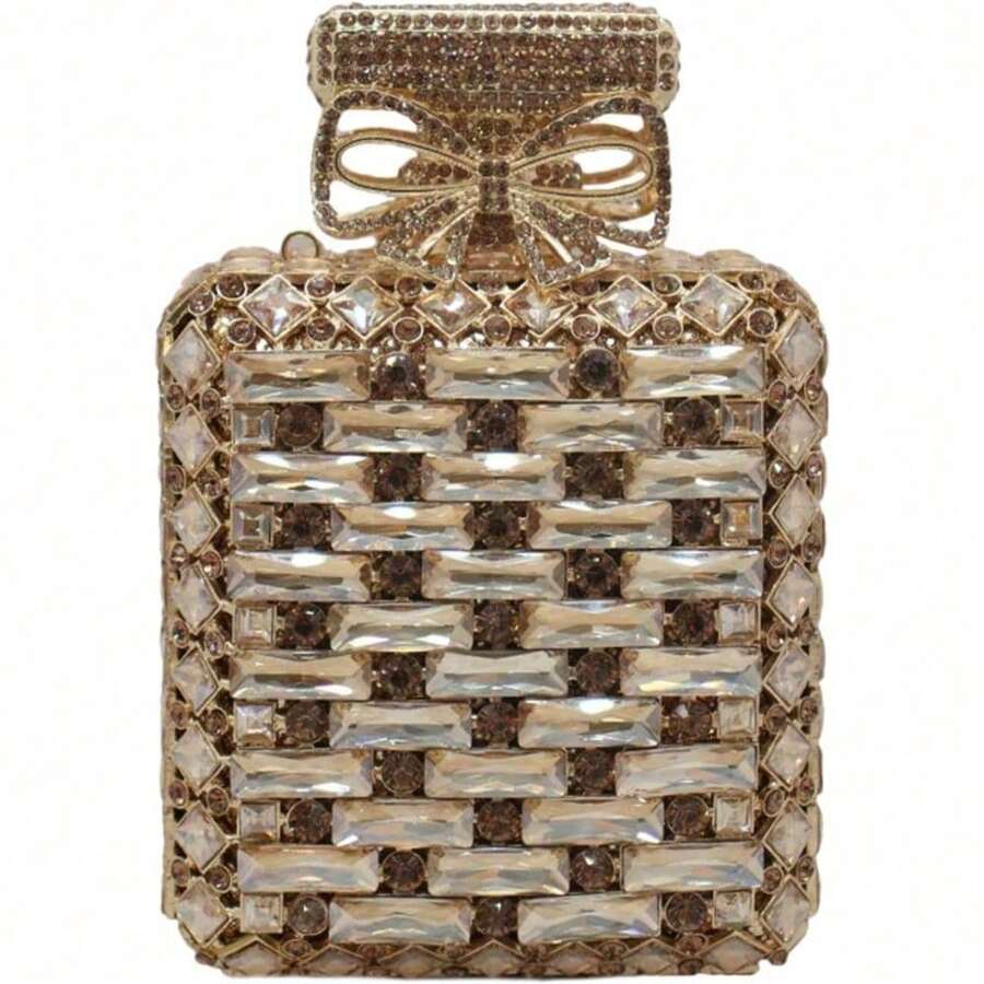 Bolsos de Mano con Forma de Perfume para Mujer, con Pedrería Brillante, Bolsa de Noche con Diamantes, Brillante, para Fiesta o Boda