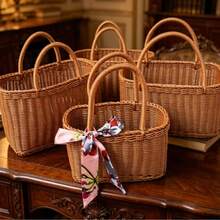 Large Rectangular Woven Shopping Basket, Portable Faux Rattan Basket With Handle, Suitable For Farm Produce, Harvest, Picnic, Blanket Storage, Vegetables, Fruits, Kitchen Storage Basket - View 2