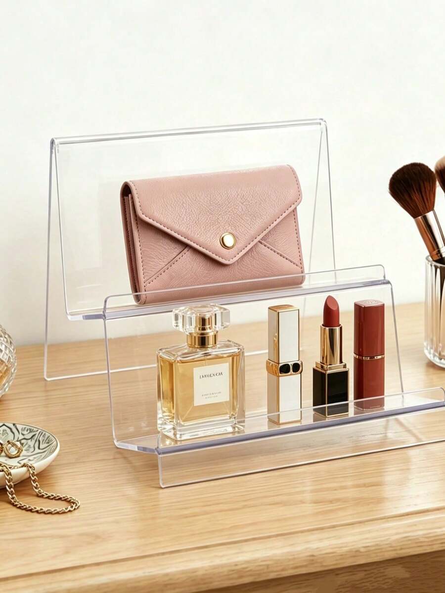 1pc Transparent Acrylic Cosmetic Display Stand, Multi-Functional Wallet Organizer, Desk Item Storage Rack, Handbag And Phone Holder, Desktop Perfume And Lipstick Display Stand, Store Shelf, Jewelry And Mini Doll Display Box