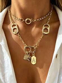 1pc Gold Initial Letter Necklace, Luxurious Clasp Letter Pendant Necklace, Suitable For Women's Exquisite Holiday Party Gift - Yellow Gold - View 1