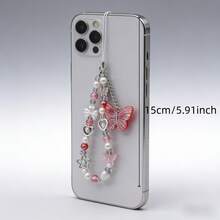 1pc Women's Y2K Style Shiny Butterfly Beaded Round Bead Exquisite High-End Phone Chain, 4 Colors Available, Elegant For Multiple Occasions, Suitable As A Beautiful Gift For Mother, Partner, Wife, Friend - Multiple Styles - View 2