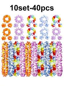 4/8/16/24/32/40/60/80pcs Hawaiian Lei Set, Tropical Flower Garland, Necklace And Bracelet, Hawaiian Lei Necklace, Tropical Hawaiian Floral Theme Party Favors, Tropical Hibiscus, Suitable For Summer Pool Party And Hawaiian Theme Party, Can Be Used For DIY Decoration, Masquerade And Party, Easter Gift, Holiday Wedding, Beach Birthday Decoration, Hawaiian Lei Party Supplies (Random Color) - Multicolor - View 12