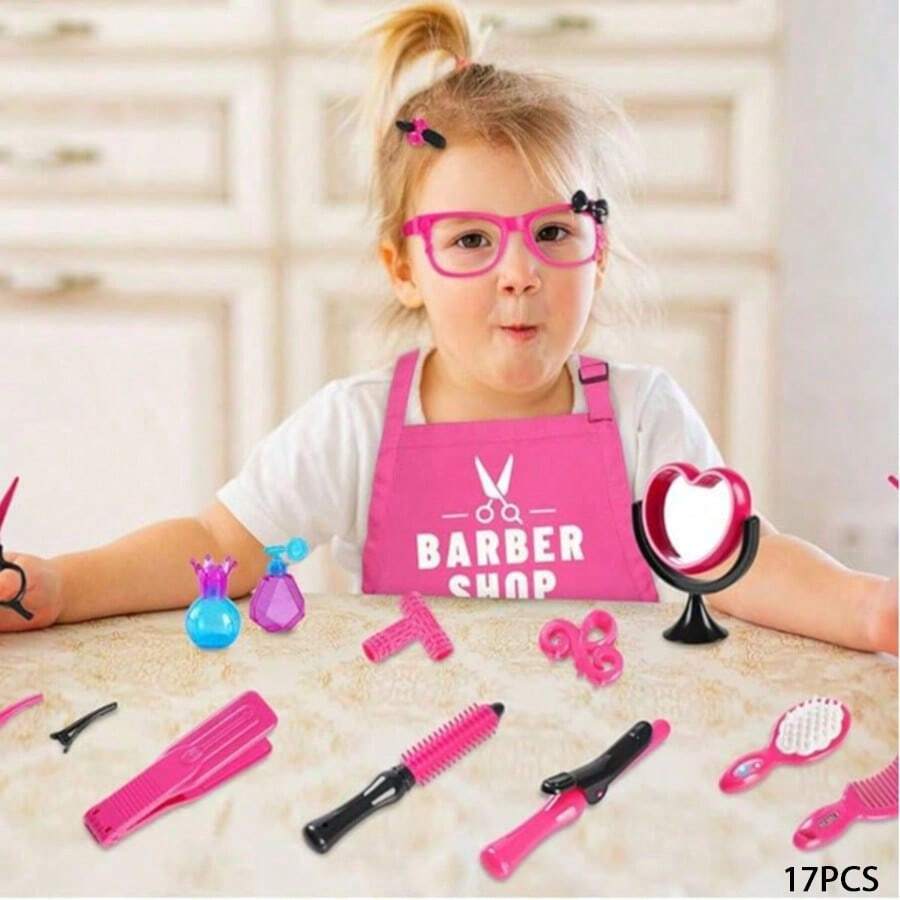 Conjunto de Beleza para Brincar de Cabeleireiro Infantil, 17 Peças Brinquedo de Salão de Beleza com Secador de Cabelo, Avental e Bolsa de Transporte, Jogo Interativo de Vestir para Meninas, Presente para Dia das Crianças, Ação de Graças, Volta às Aulas, Natal, Aniversário, Ano Novo e Feriados para Crianças