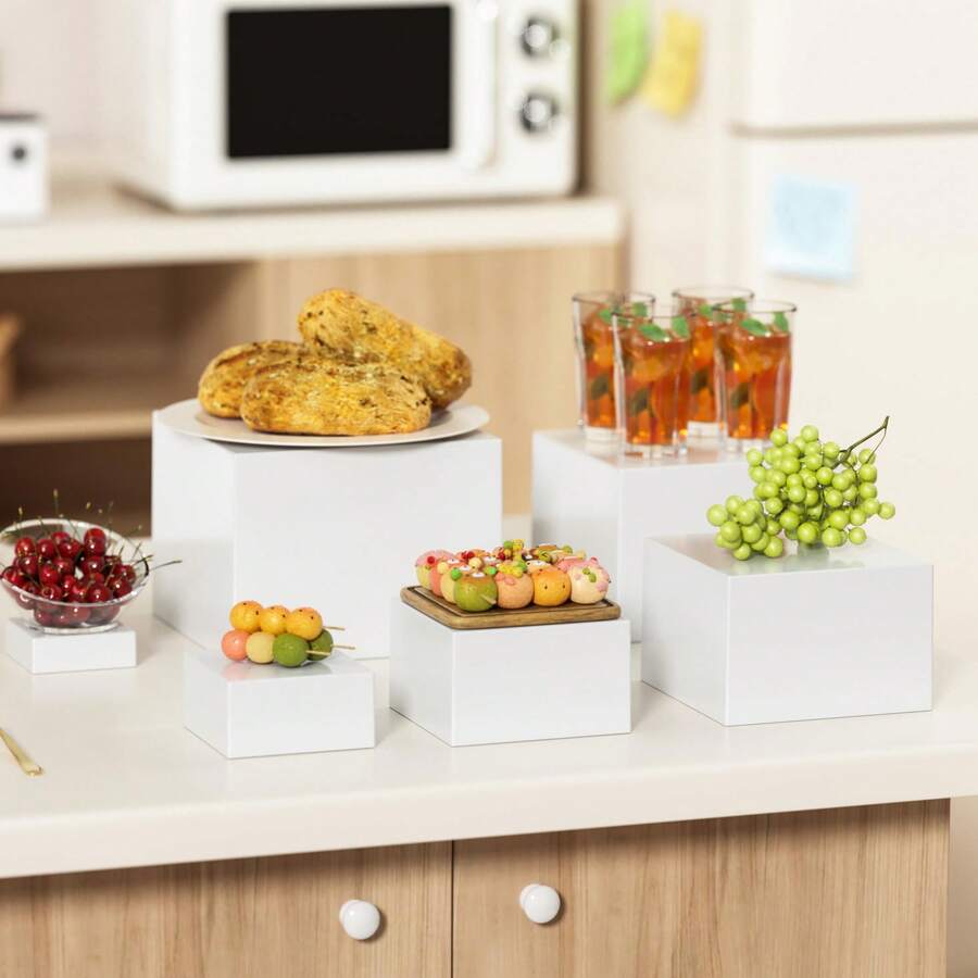 1/6pcs Acrylic Buffet Display Stand, Food Display Rack, Suitable For Buffet Table, Hollow Bottom Dessert Cube Box, White Cube Desktop Storage Rack Storage Box, Suitable For Dessert And Cake Display At Parties, Weddings And Other Festivals