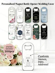 1/5/25/50/100/200pcs Personalized Wedding Magnetic Bottle Opener, Guest Gift, Wedding Gift, Gift For Her, Custom Fridge Bottle Opener, Bottle Opener, Wedding Date Save The Date Card, Magnetic Favor. Personalized Photo Wedding Favor, Wedding Return Gift, Photo Magnetic Bottle Opener. Suitable For Weddings And Special Occasions, Wedding Party Favor, Christmas, Easter, Thanksgiving, Valentine's Day Guest Thank You Gift, Bulk Supply. - Multicolor - View 2