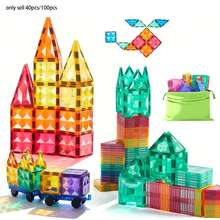 磁力積木玩具 磁力片 小尺寸 40片/100片 兒童堆疊積木 幼兒積木 DIY 建築組裝玩具 男女適用 生日節日禮物 親子互動 開學禮物 - 彩色 - 查看 2