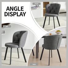 TOKPIEDI Modern White Marble Round Dining Table & 4 Linen Fabric Dining Chairs-4 Seater Set - Grey - View 6