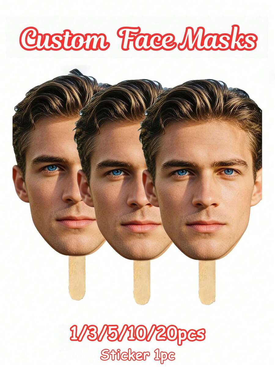1/3/5/10/20pcs Custom Personalized Photo And Portrait Masks: Custom-Cut Masks, Antler Party Masks, Fun Birthday Masks, And Exclusive Masks For Groomsmen And Bridesmaids. These Wedding Party-Themed Photo Masks...